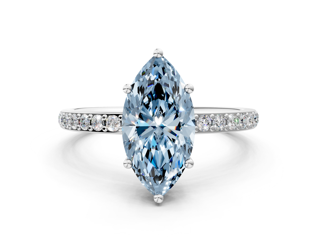 White gold Fancy Blue Marquise  Cut Diamond Pavé Band Ring with Four-Prong Setting_23
