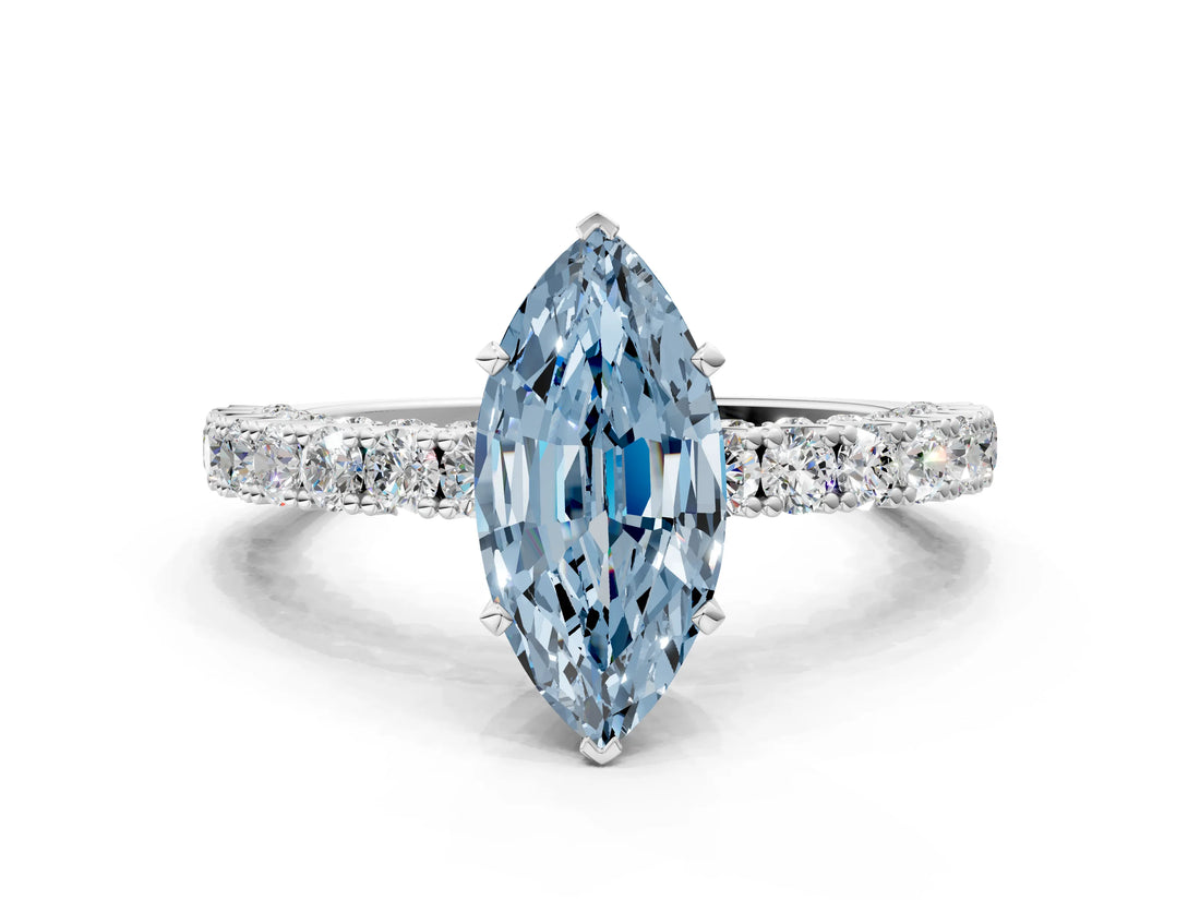White gold Fancy Blue Marquise Cut Diamond Pavé Band Solitaire Ring with Prong Setting_90