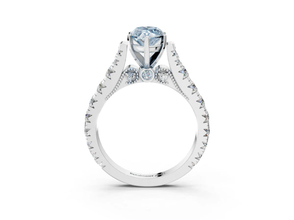 Platinum Fancy Blue Marquise Cut Diamond Classic Solitaire Ring with Pavé Band and Four-Prong Setting