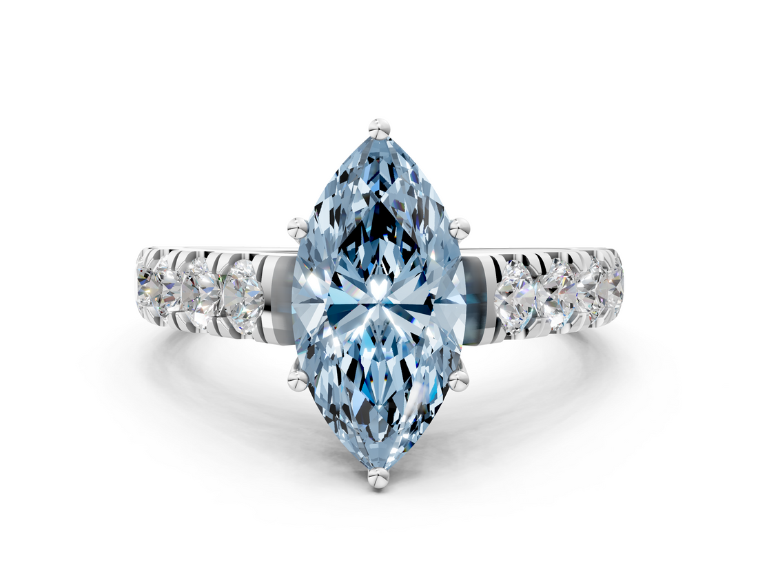 White gold Fancy Blue Marquise  Cut Diamond Pavé Band Solitaire with Four-Prong Setting_3