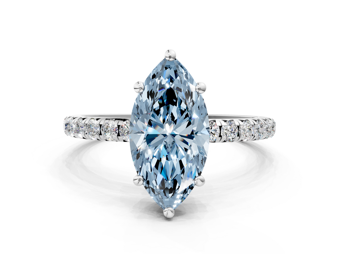 White gold Fancy Blue Marquise  Cut Diamond Pavé Band Solitaire with Four-Prong Setting_3