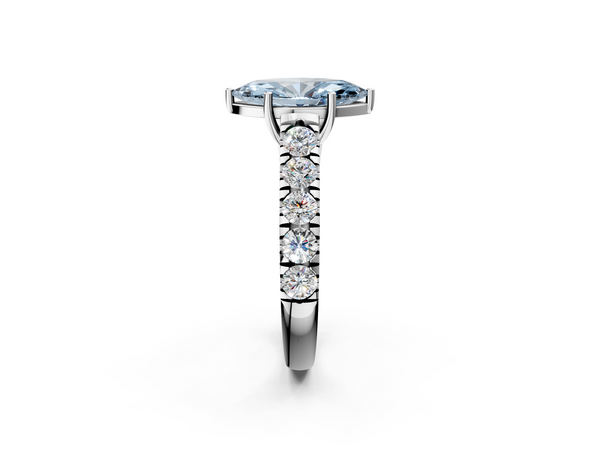 White gold Fancy Blue Marquise  Cut Diamond Solitaire Ring with Micro Pave Band and Prong Setting