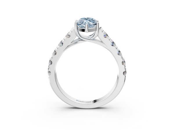 White gold Fancy Blue Marquise  Cut Diamond Solitaire Ring with Micro Pave Band and Prong Setting