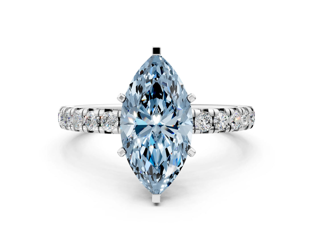 White gold Fancy Blue Marquise  Cut Diamond Pavé Band with Four-Prong Setting_16