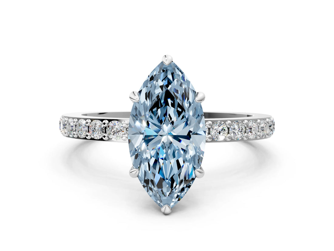 White gold Fancy Blue Marquise Cut Diamond Pavé Engagement Ring with Round  Accents and Prong Setting_91