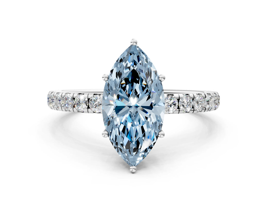 White gold Fancy Blue Marquise Cut Diamond Pavé Solitaire Engagement Ring with Four-Prong Setting_109