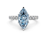 White gold Fancy Blue Marquise Cut Diamond Pavé Solitaire Ring with Round Band and Prong Setting_16