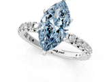 White gold Fancy Blue Marquise Cut Diamond Pavé Solitaire Ring with Round Band and Prong Setting_17