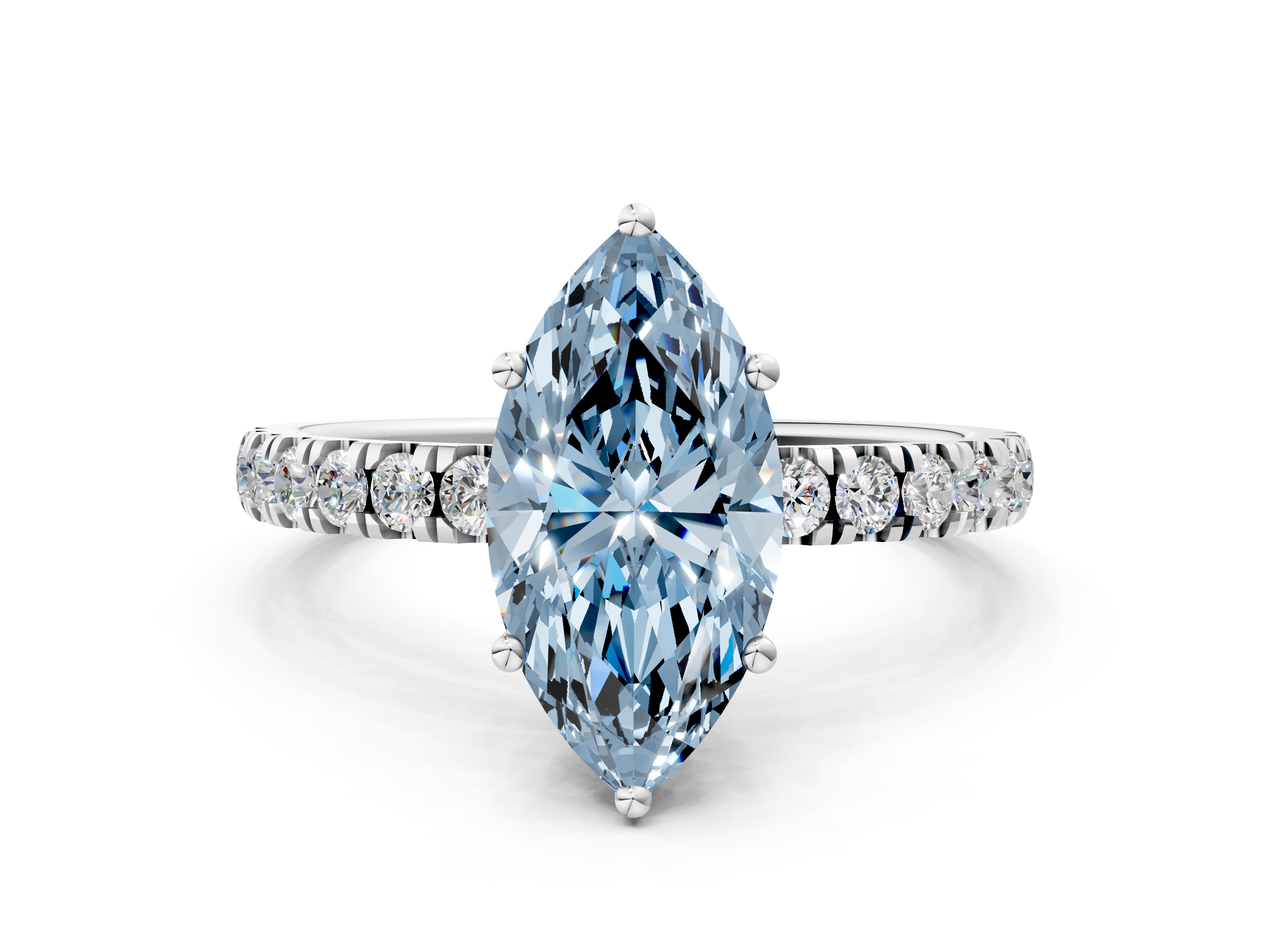 White gold Fancy Blue Marquise  Cut Diamond Pave Band Solitaire Ring with Four-Prong Setting_24