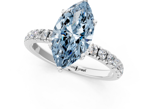 White gold Fancy Blue Marquise  Cut Diamond Pave Band Solitaire Ring with Four-Prong Setting_25