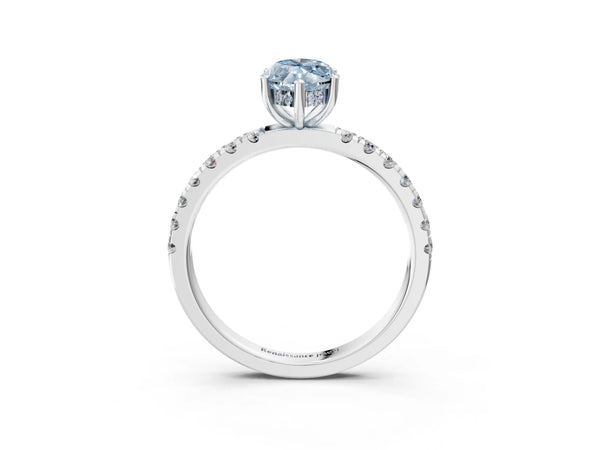 White gold Fancy Blue Marquise Cut Diamond Pave Band Solitaire Ring with Round  and Prong Setting