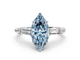 White gold Fancy Blue Marquise  Cut Diamond Ring with Baguette Side Stones, Channel Set Band, and Four-Prong Setting_20