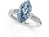 White gold Fancy Blue Marquise  Cut Diamond Ring with Baguette Side Stones, Channel Set Band, and Four-Prong Setting_21