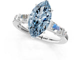 White gold Fancy Blue Marquise  Cut Diamond Ring with Baguette Side Stones, Channel Set Band, and Four-Prong Setting_37