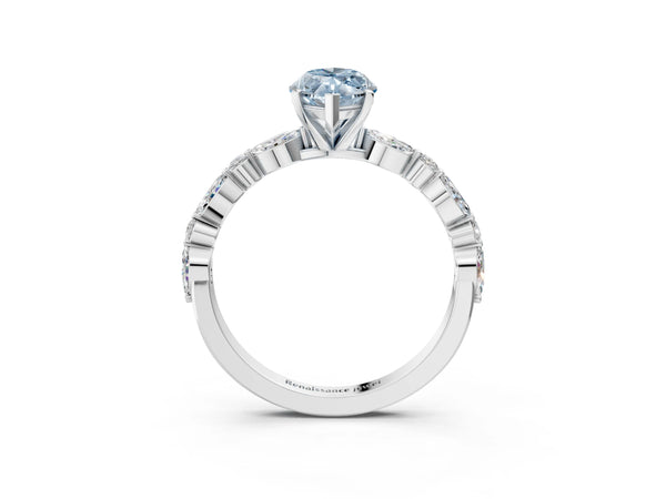 Sterling Silver Marquise Engagement Ring Setting for Fancy Blue Center with Mixed Marquise Accents