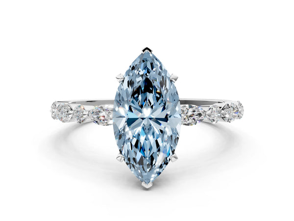 Sterling Silver Marquise Engagement Ring Setting for Fancy Blue Center with Mixed Marquise Accents