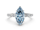 White gold Fancy Blue Marquise Cut Diamond Ring with Marquise and Round  Side Stones and Four-Prong Setting_99