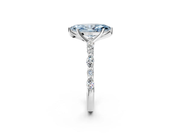 Sterling Silver Marquise Engagement Ring Setting for Fancy Blue Center with Mixed Marquise Accents