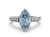 White gold Fancy Blue Marquise Cut Diamond Ring with Milgrain Pavé Band and Four-Prong Setting_32