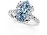 White gold Fancy Blue Marquise Cut Diamond Ring with Pavé Band and Floral Prong Setting_40