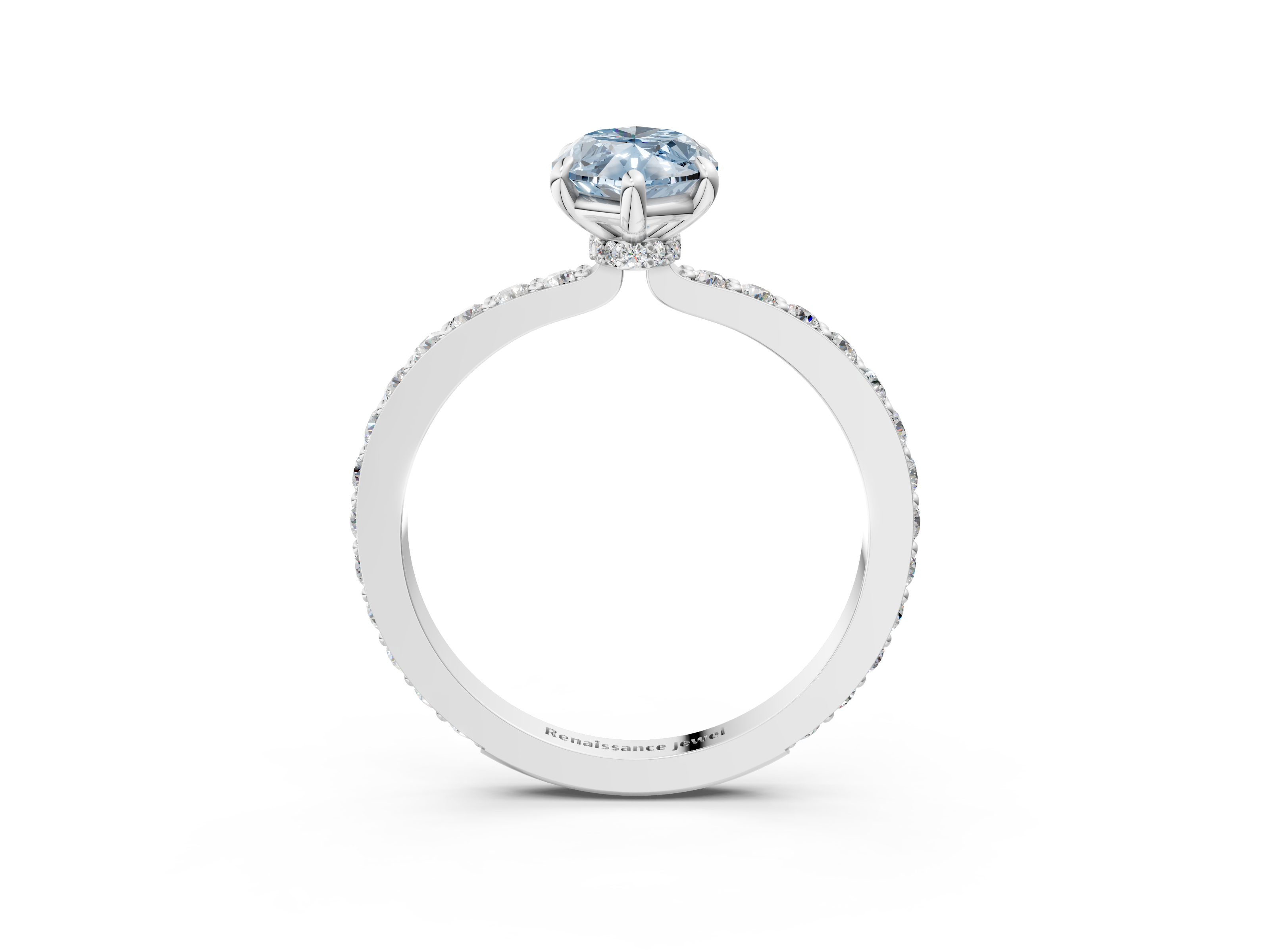 White gold Fancy Blue Marquise  Cut Diamond Ring with Pavé Band and Four-Prong Setting_53