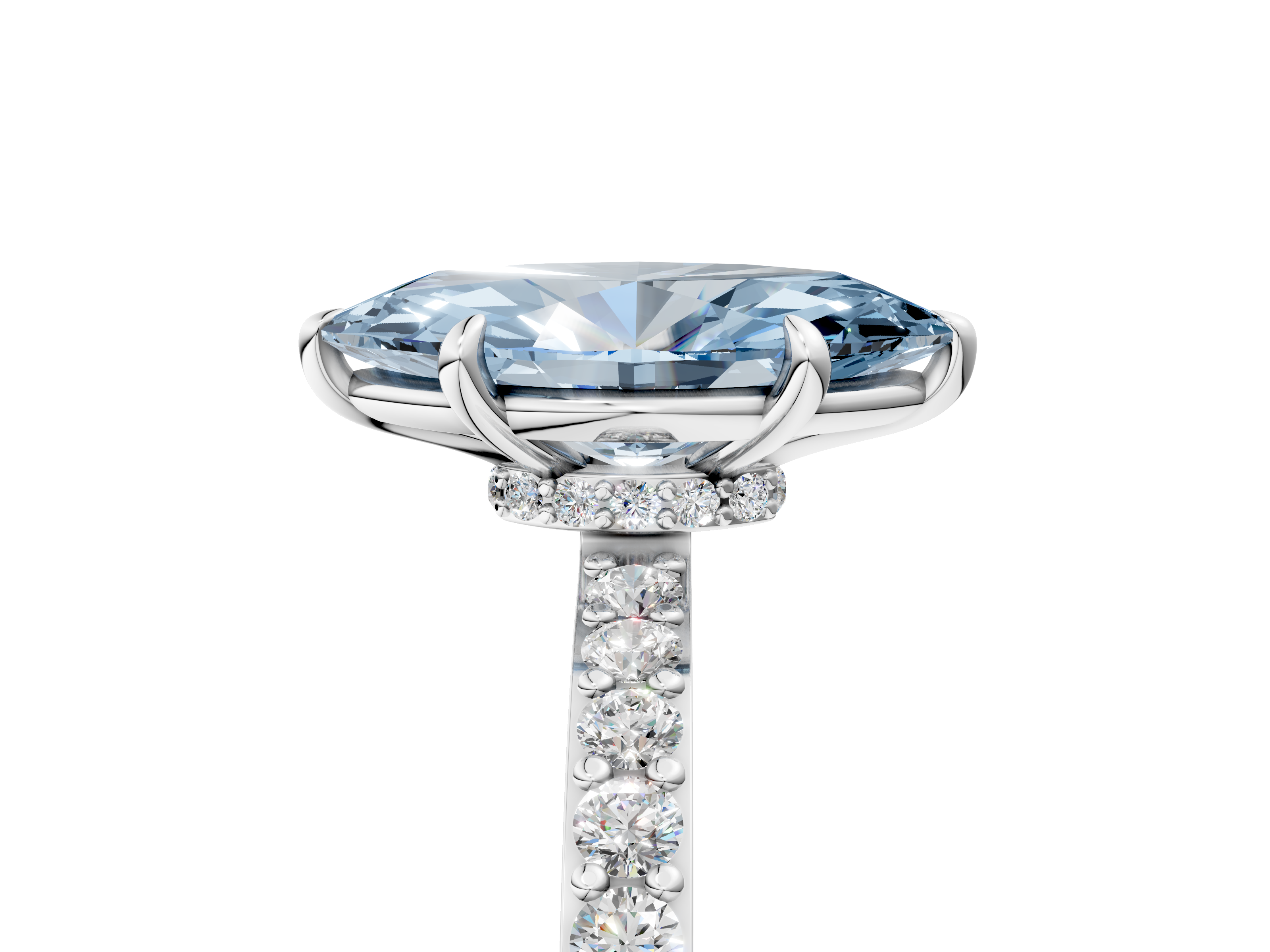 White gold Fancy Blue Marquise  Cut Diamond Ring with Pavé Band and Four-Prong Setting_55