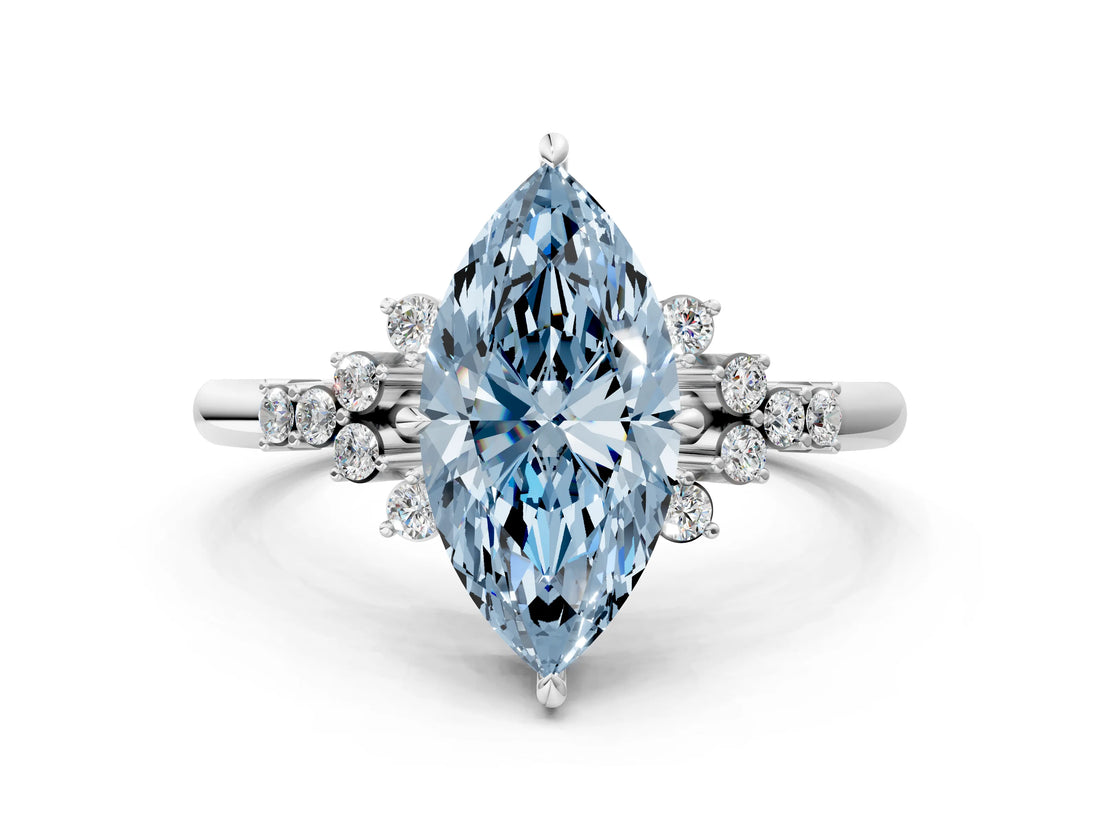 White gold Fancy Blue Marquise Cut Diamond Ring with Side Stones and Four-Prong Setting_159