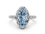 White gold Fancy Blue Marquise Cut Diamond Scalloped Halo Engagement Ring with Round Shared Prong Band_25