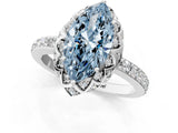 White gold Fancy Blue Marquise Cut Diamond Scalloped Halo Engagement Ring with Round Shared Prong Band_26