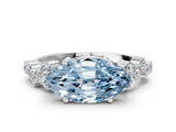 White gold Fancy Blue Marquise Cut Diamond Scattered Round Accent Ring with Prong Setting_12