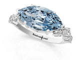 White gold Fancy Blue Marquise Cut Diamond Scattered Round Accent Ring with Prong Setting_13