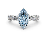 White gold Fancy Blue Marquise Cut Diamond Side Stone Engagement Ring with Four-Prong Setting