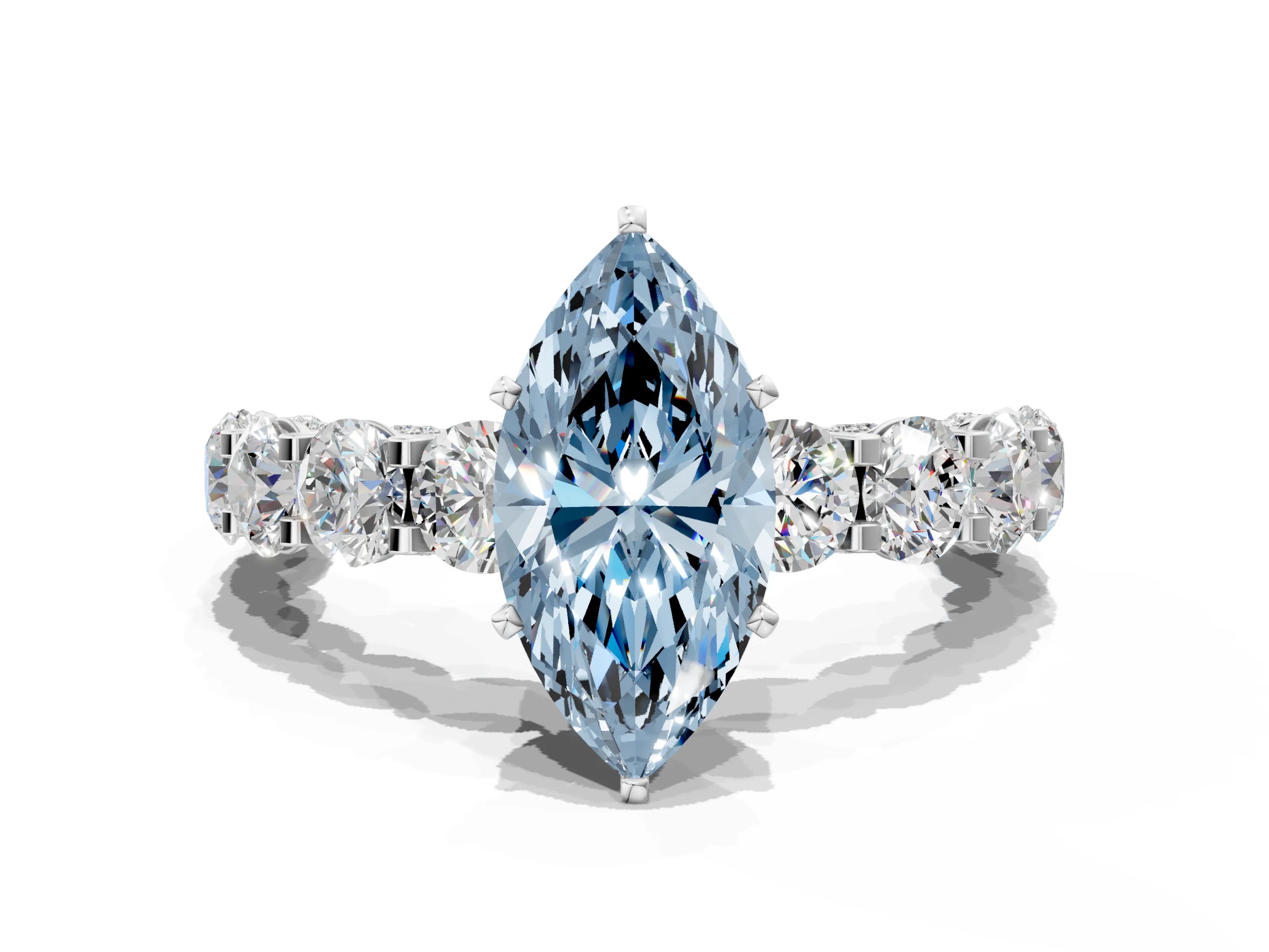 White gold Fancy Blue Marquise Cut Diamond Side Stone Engagement Ring with Four-Prong Setting_49