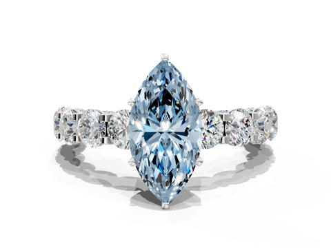 White gold Fancy Blue Marquise Cut Diamond Side Stone Engagement Ring with Four-Prong Setting_49