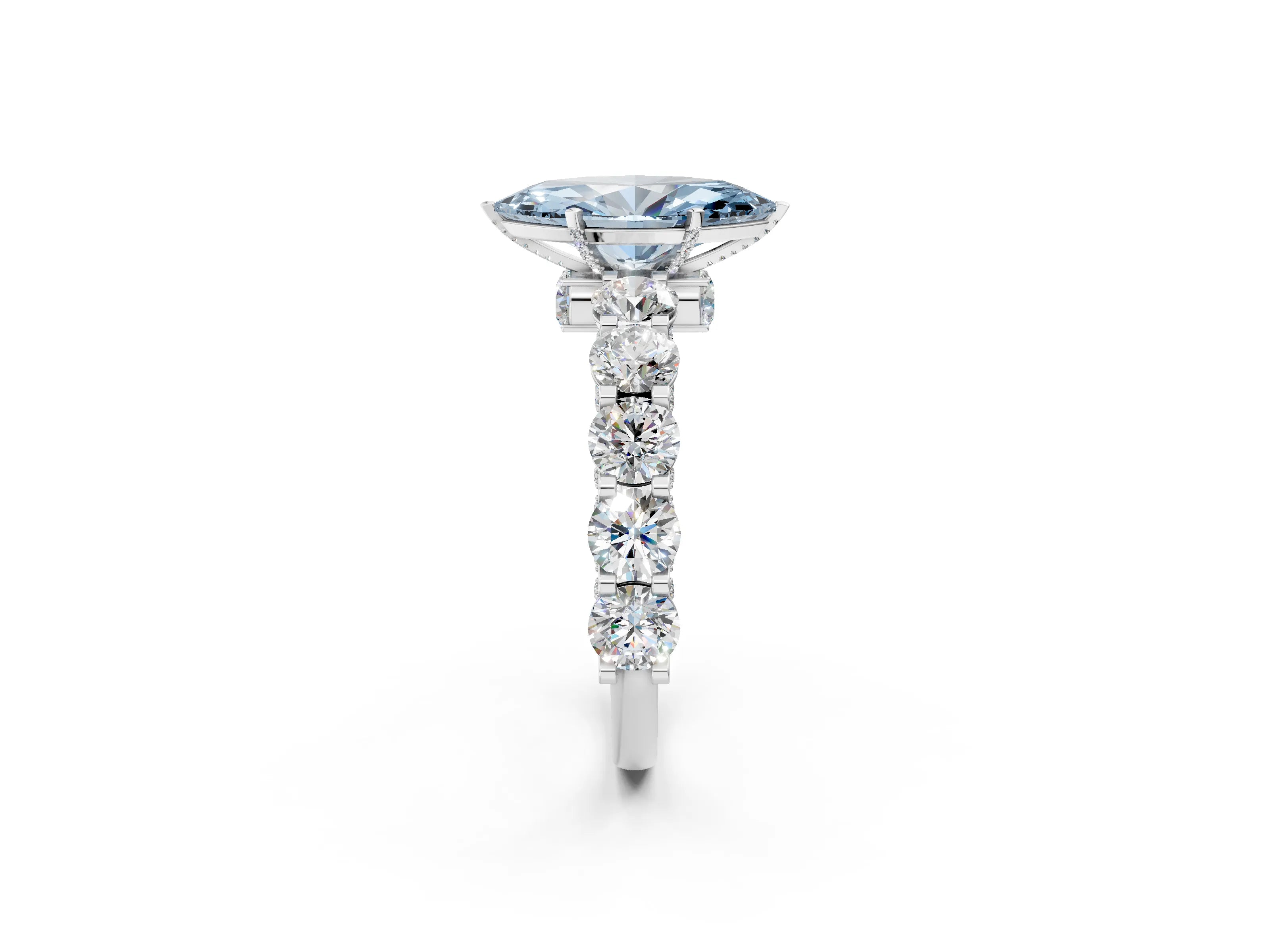 White gold Fancy Blue Marquise Cut Diamond Side Stone Engagement Ring with Four-Prong Setting_51