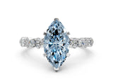 White gold Fancy Blue Marquise Cut Diamond Side Stone Solitaire Ring with Round  and Four-Prong Setting_12