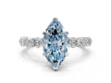 White gold Fancy Blue Marquise Cut Diamond Side Stone Solitaire Ring with Round  and Four-Prong Setting_178