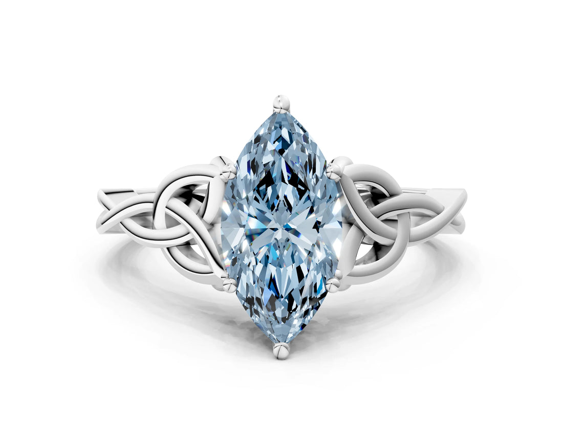 White gold Fancy Blue Marquise Cut Diamond Solitaire Celtic Knot Ring with Four-Prong Setting_83