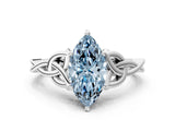 White gold Fancy Blue Marquise Cut Diamond Solitaire Celtic Knot Ring with Four-Prong Setting_87