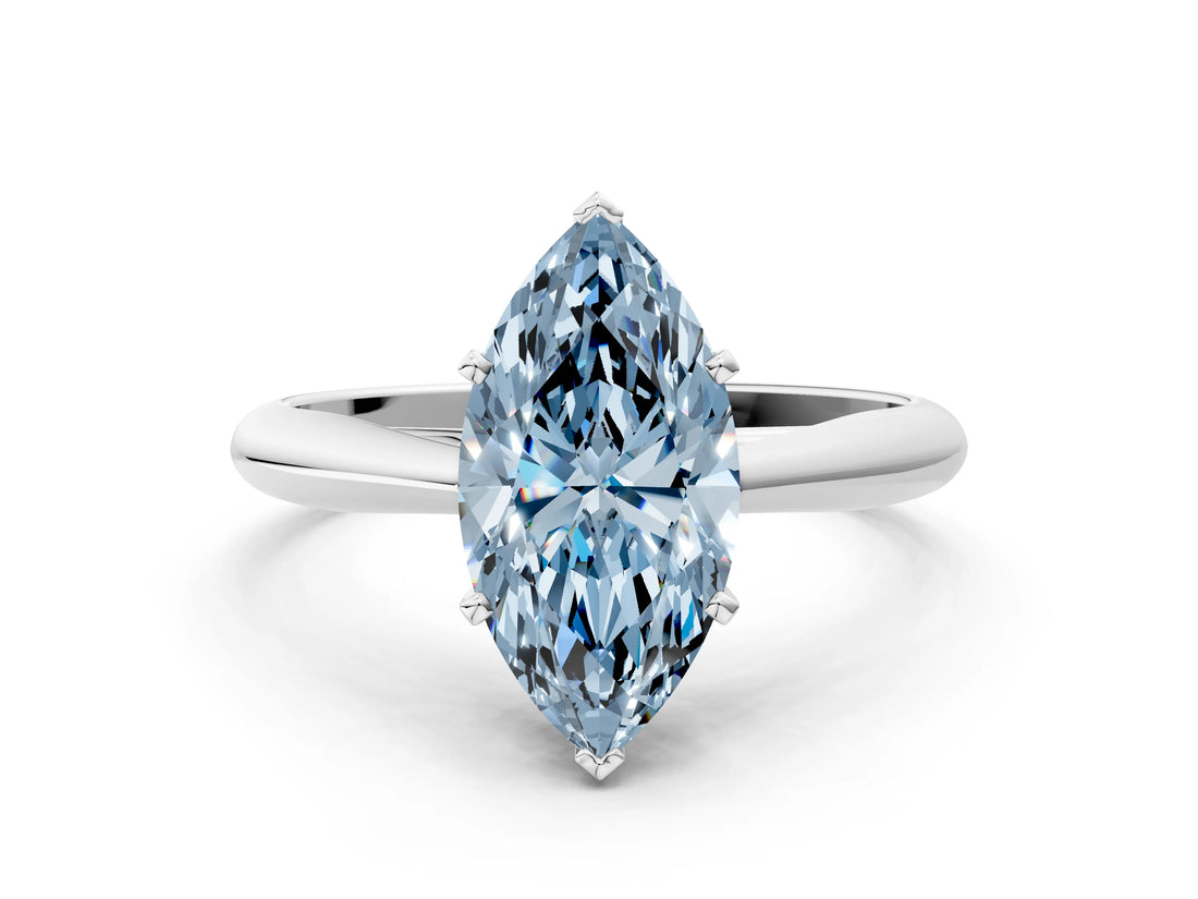 White gold Fancy Blue Marquise Cut Diamond Solitaire Engagement Ring with Cathedral Setting and Four-Prong Mount_134