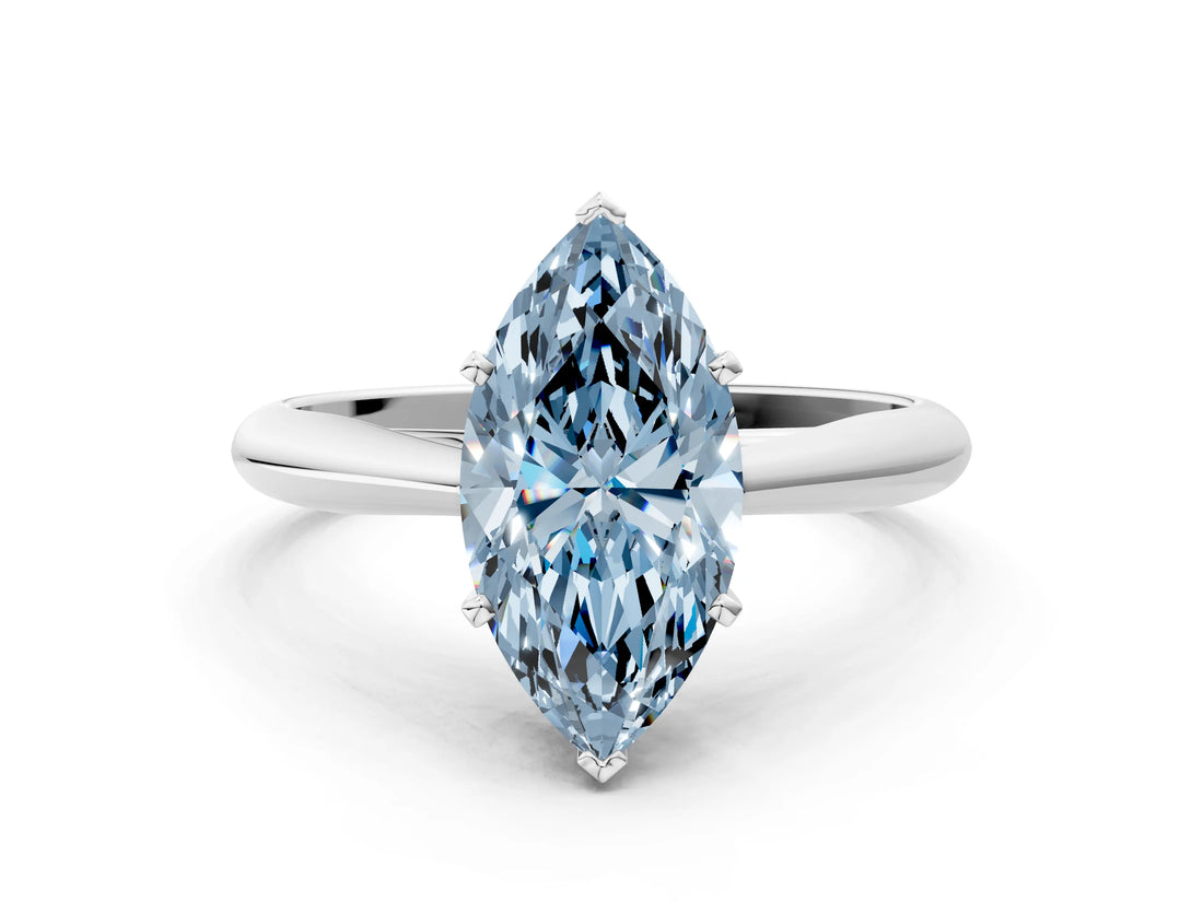 White gold Fancy Blue Marquise Cut Diamond Solitaire Engagement Ring with Cathedral Setting and Four-Prong Mount_169