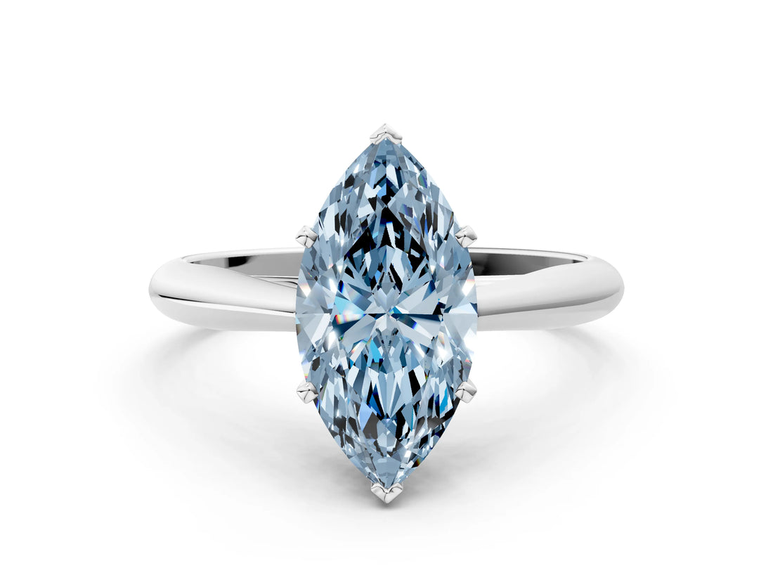 White gold Fancy Blue Marquise Cut Diamond Solitaire Engagement Ring with Cathedral Setting and Four-Prong Mount_74