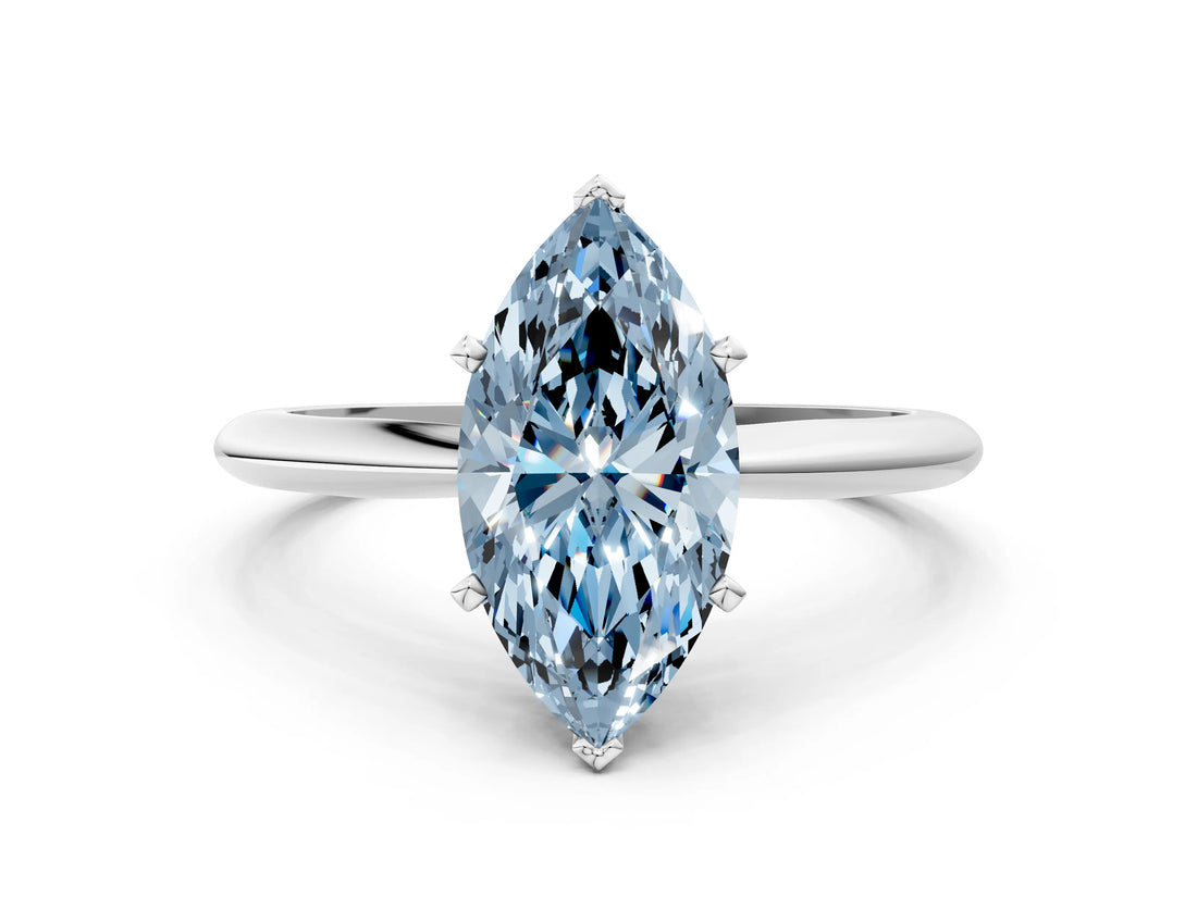White gold Fancy Blue Marquise Cut Diamond Solitaire Engagement Ring with Classic Band and Four-Prong Setting_115
