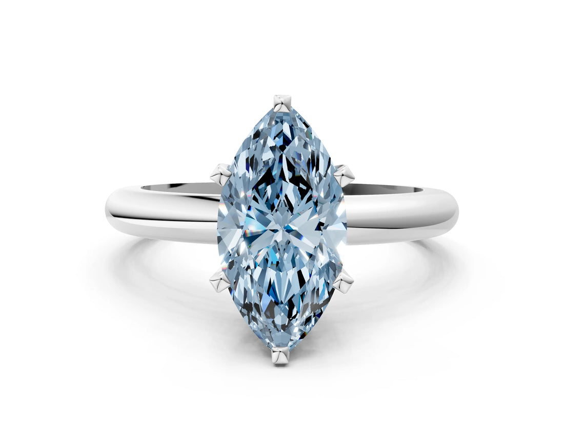 White gold Fancy Blue Marquise Cut Diamond Solitaire Engagement Ring with Round Band and Four-Prong Setting_208
