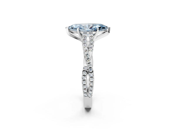 Platinum Fancy Blue Marquise Cut Diamond Solitaire Engagement Ring with Twisted Pavé Band and Four-Prong Setting