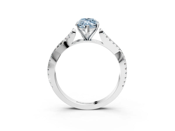 Platinum Fancy Blue Marquise Cut Diamond Solitaire Engagement Ring with Twisted Pavé Band and Four-Prong Setting