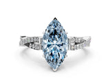 White gold Fancy Blue Marquise Cut Diamond Solitaire Engagement Ring with Twisted Pavé Band and Four-Prong Setting_95