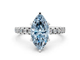 White gold Fancy Blue Marquise Cut Diamond Solitaire Pavé Engagement Ring with Round Band and Prong Setting_38