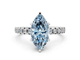 White gold Fancy Blue Marquise Cut Diamond Solitaire Pavé Engagement Ring with Round Band and Prong Setting_92