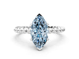 White gold Fancy Blue Marquise Cut Diamond Solitaire Ring with Beaded Band and Prong Setting_392